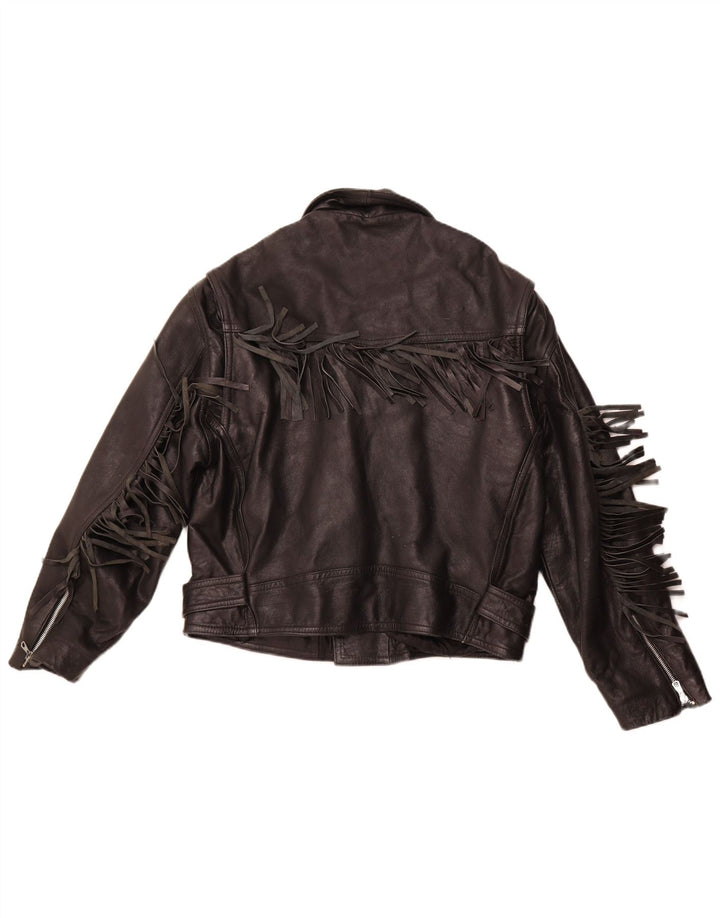 Giacca da motociclista in pelle da donna VINTAGE UK 14 Pelle nera media