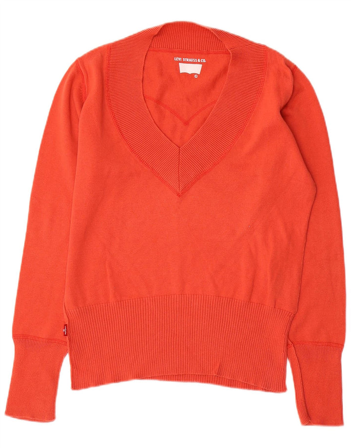 Maglione maglione con scollo a V da donna Levi's UK 16 grande cotone arancione