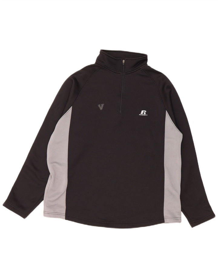 Russell Athletic Top da uomo con zip e collo a maniche lunghe in poliestere nero medio