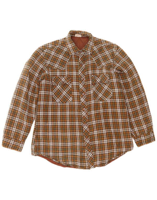 Camicia vintage da uomo in flanella da boscaiolo taglia 40/42 in cotone a quadri marrone medio
