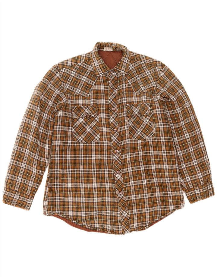 Camicia vintage da uomo in flanella da boscaiolo taglia 40/42 in cotone a quadri marrone medio