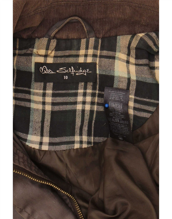 Giacca cerata oversize con cappuccio da donna Miss Selfridge UK 10 piccolo quadretto marrone
