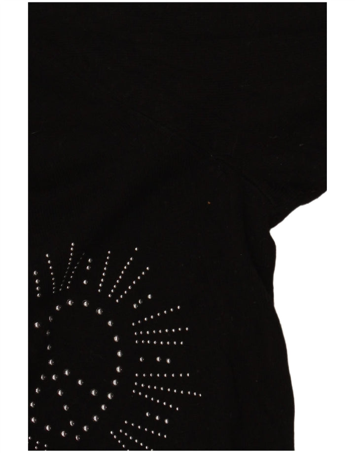 DESIGUAL Maglione da donna con scollo a V grafico UK 16 Large Nero sintetico