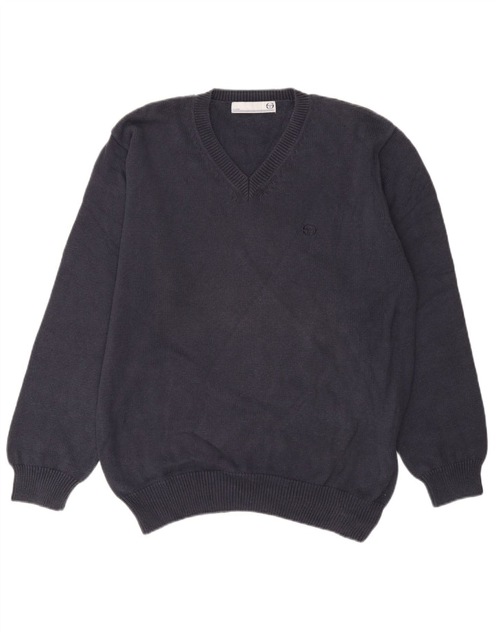 Maglione da uomo con scollo a V Sergio Tacchini grande in cotone blu navy