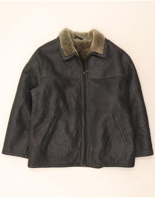 Ultsch Giubbotto in shearling da uomo UK 42 XL Nero