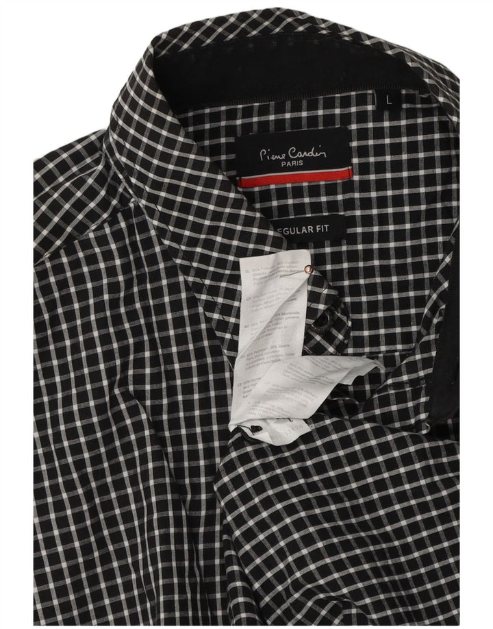 PIERRE CARDIN Camicia da uomo vestibilità regolare grande poliestere a quadretti nero