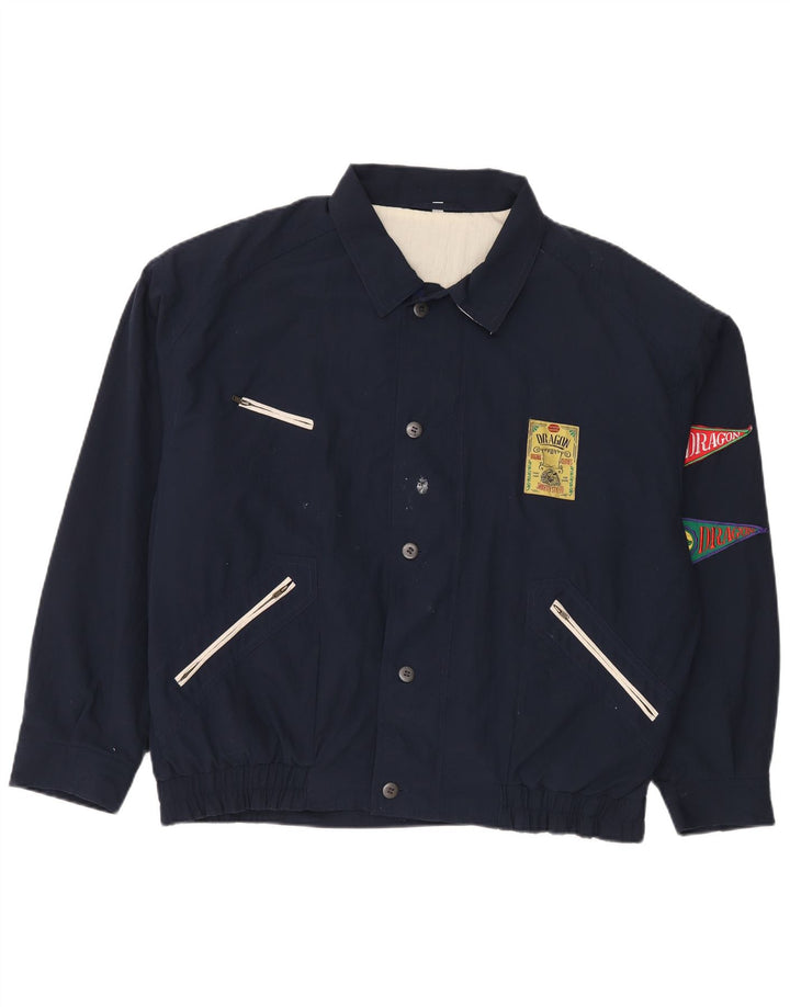Giubbotto bomber da uomo vintage UK 42 XL poliestere blu navy