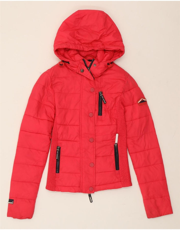 Giacca imbottita con cappuccio da donna SUPERDRY UK 2 2XS nylon rosa