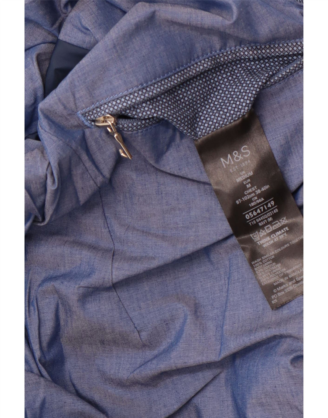 MARKS & SPENCER Giubbotto bomber da uomo UK 38 Cotone maculato blu medio