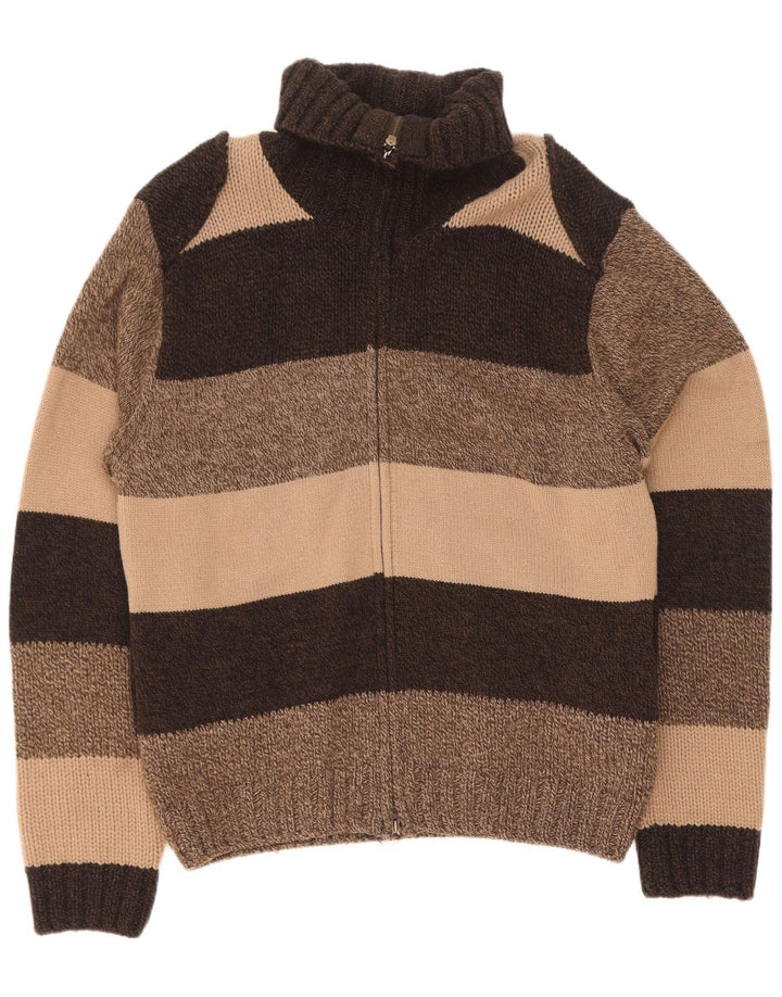 Maglione cardigan da uomo Timberland grande lana d'agnello color block marrone