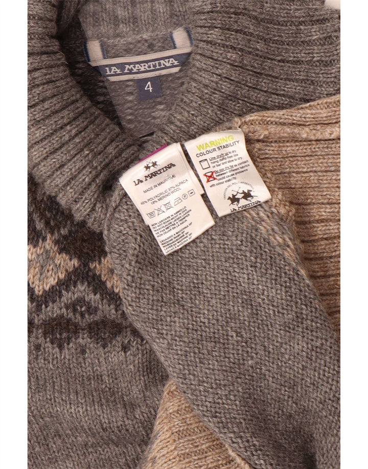 Maglione maglione collo alto da donna La Martina taglia 4 piccolo grigio Fair Isle