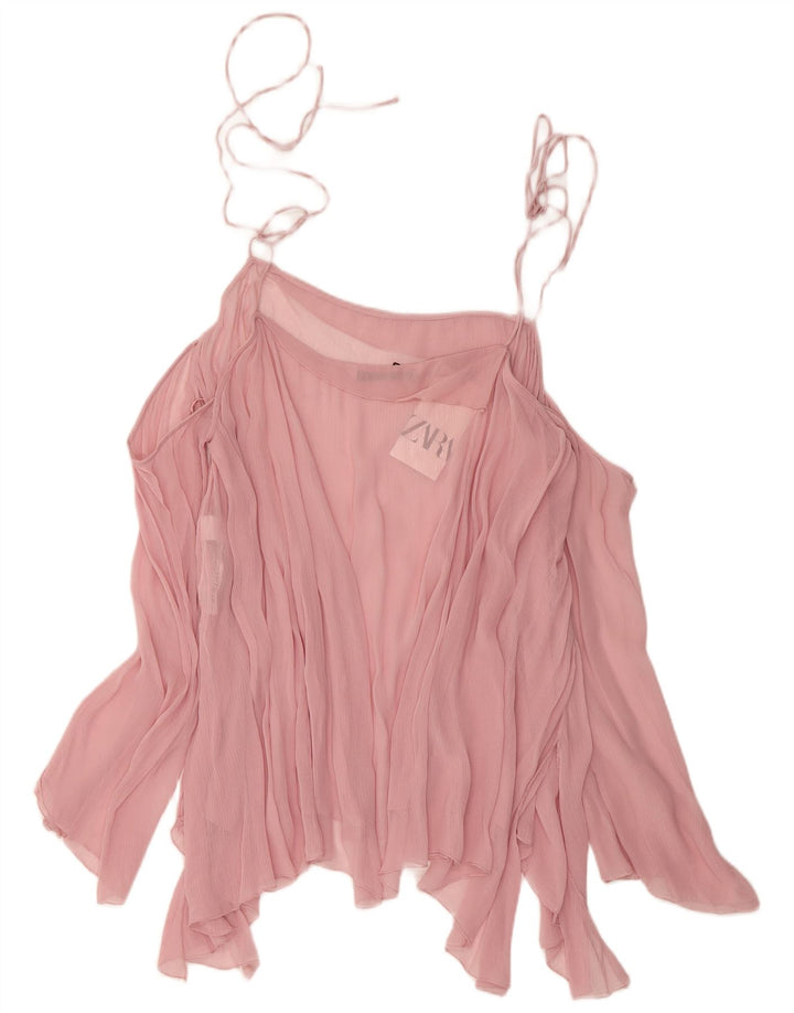 Top Zara da donna con spalle scoperte trasparenti UK 14 Viscosa rosa medio
