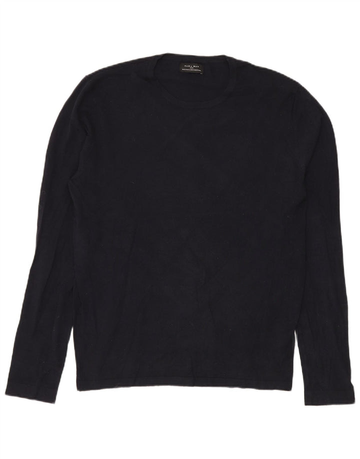 Maglione ZARA da uomo girocollo XL in viscosa blu navy
