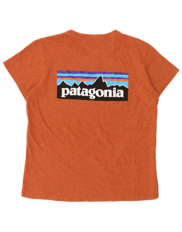 Patagonia T-shirt grafica da donna Top UK 10 Small Poliestere chiazzato arancione
