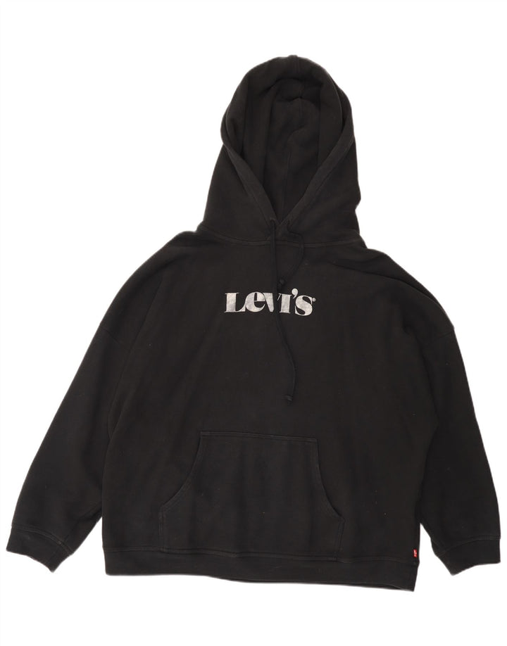 Maglione con cappuccio oversize grafico da donna LEVI'S UK 16 grande cotone nero