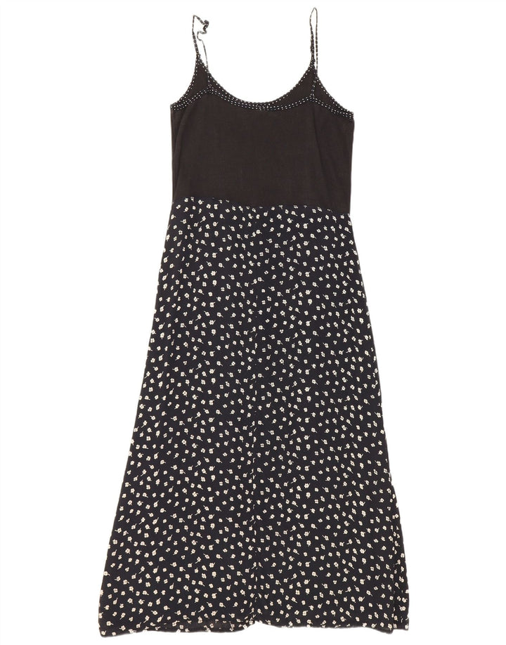 Prendisole vintage da donna UK 12 viscosa floreale nera media