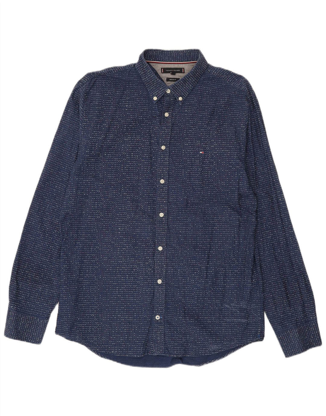 TOMMY HILFIGER Mens Regular Fit Shirt Large Navy Blue Flecked Cotton
