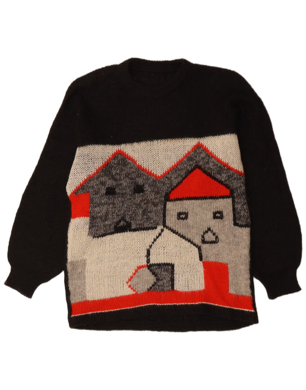 Maglione maglione girocollo lungo da donna VINTAGE UK 18 XL Nero