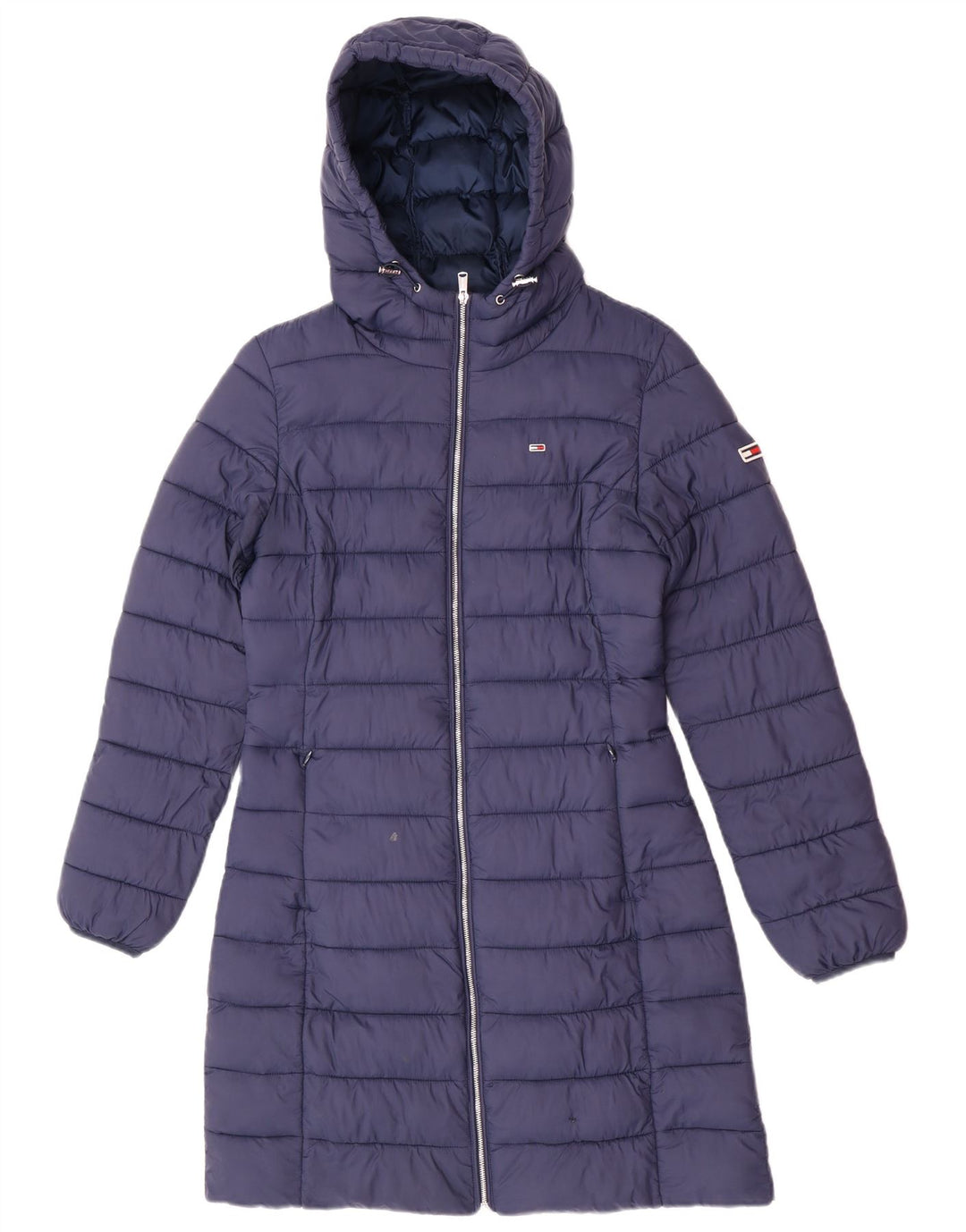 Cappotto imbottito con cappuccio da donna Tommy Hilfiger UK 10 Small Blu Navy in poliammide