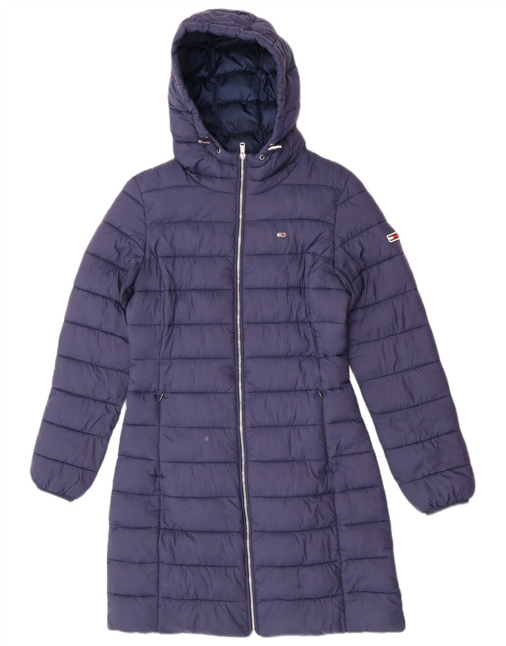 Cappotto imbottito con cappuccio da donna Tommy Hilfiger UK 10 Small Blu Navy in poliammide