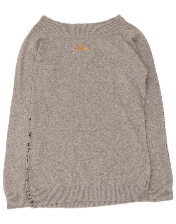 Desigual maglione da donna con scollo a barca con grafica UK 14 grande cotone grigio