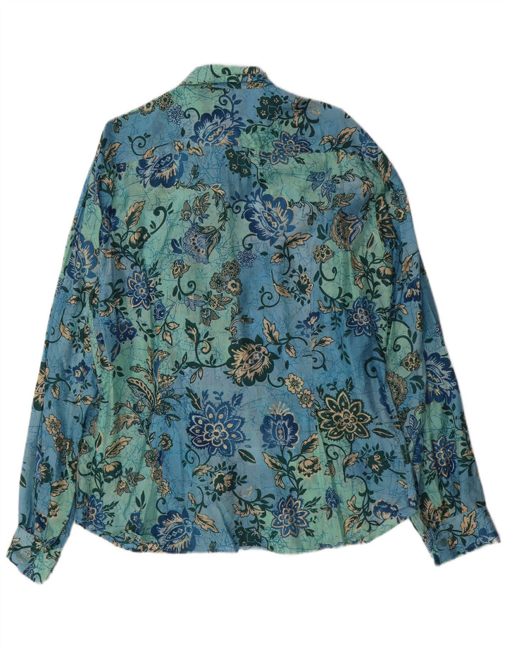 Camicia vintage da uomo 2XL in seta floreale blu