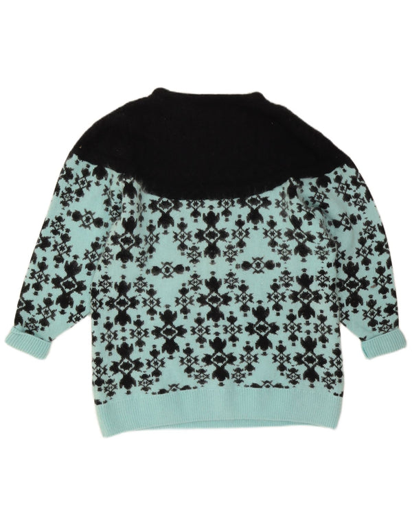 Maglione maglione vintage da donna con scollo a barca UK 14/16 grande lana Fair Isle blu
