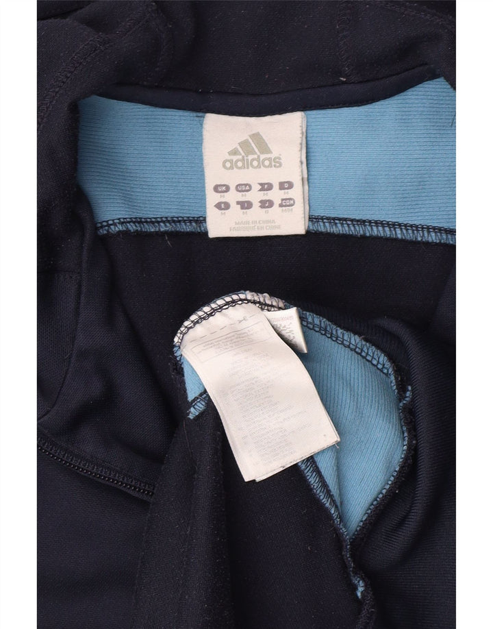 ADIDAS Mens Zip Hoodie Sweater Medium Navy Blue Colourblock Polyester
