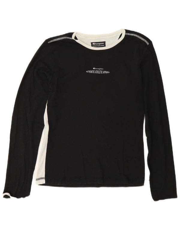 Top grafico da donna Champion manica lunga UK 18 XL cotone nero sportivo