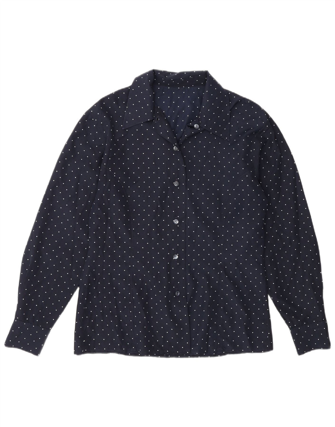 Camicia vintage da donna UK 14 blu navy medio maculato