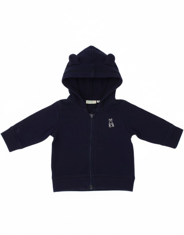 BENETTON Baby Boys Zip Hoodie Sweater 0-3 Months Navy Blue Cotton