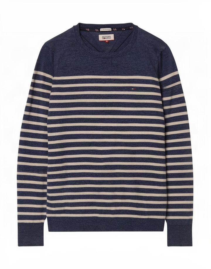 Tommy Hilfiger Uomo Maglione con scollo a barca Maglione a righe blu navy medie