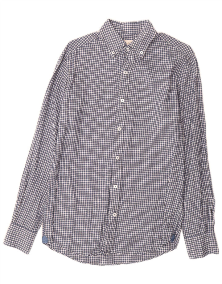 Camicia da uomo Massimo Dutti in lino a quadri piccoli blu