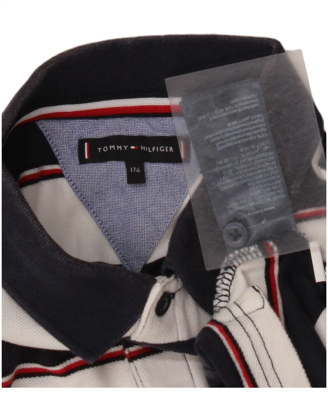 TOMMY HILFIGER Polo Bambino 15-16 Anni Cotone a Righe Blu Navy