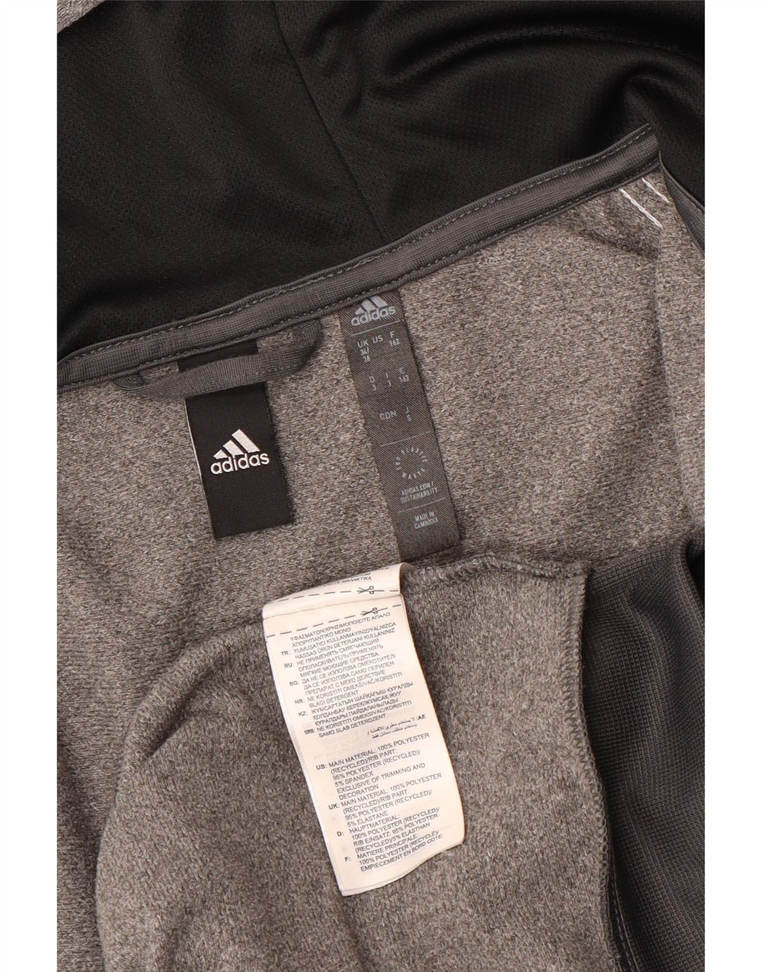 Maglione con cappuccio e zip da uomo Adidas UK 34/36 piccolo poliestere grigio