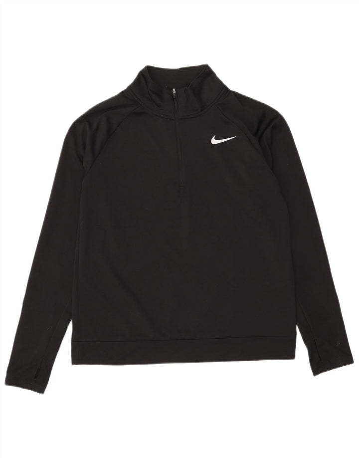 NIKE Top da tuta pullover con zip e collo Dri Fit da donna UK 10 Small Nero