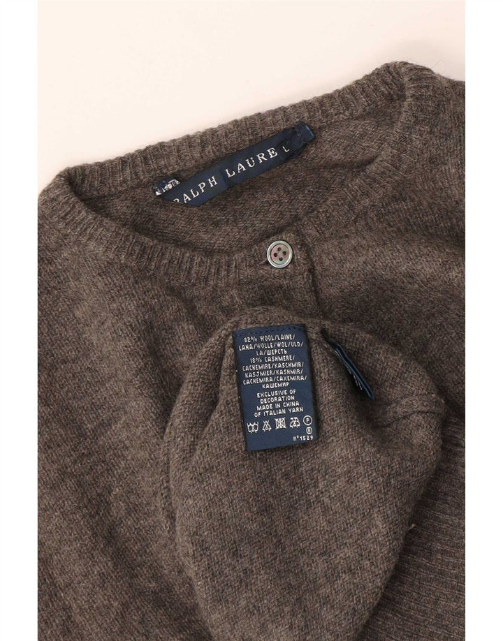 Maglione cardigan da donna Ralph Lauren UK 16 grande lana grigia