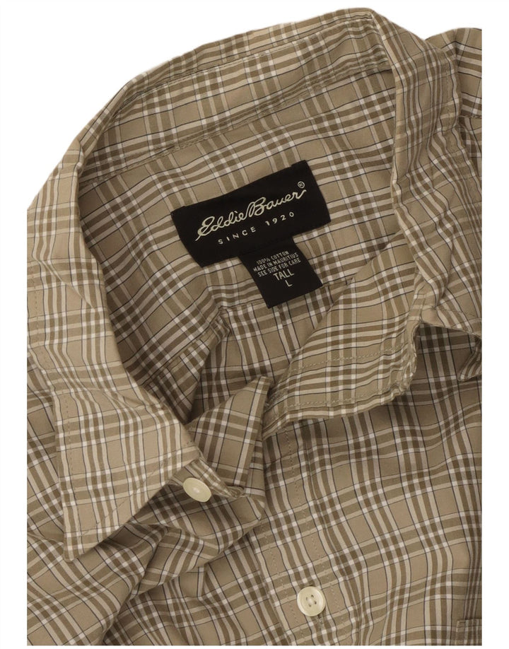 EDDIE BAUER Camicia alta da uomo in cotone a quadri kaki grande