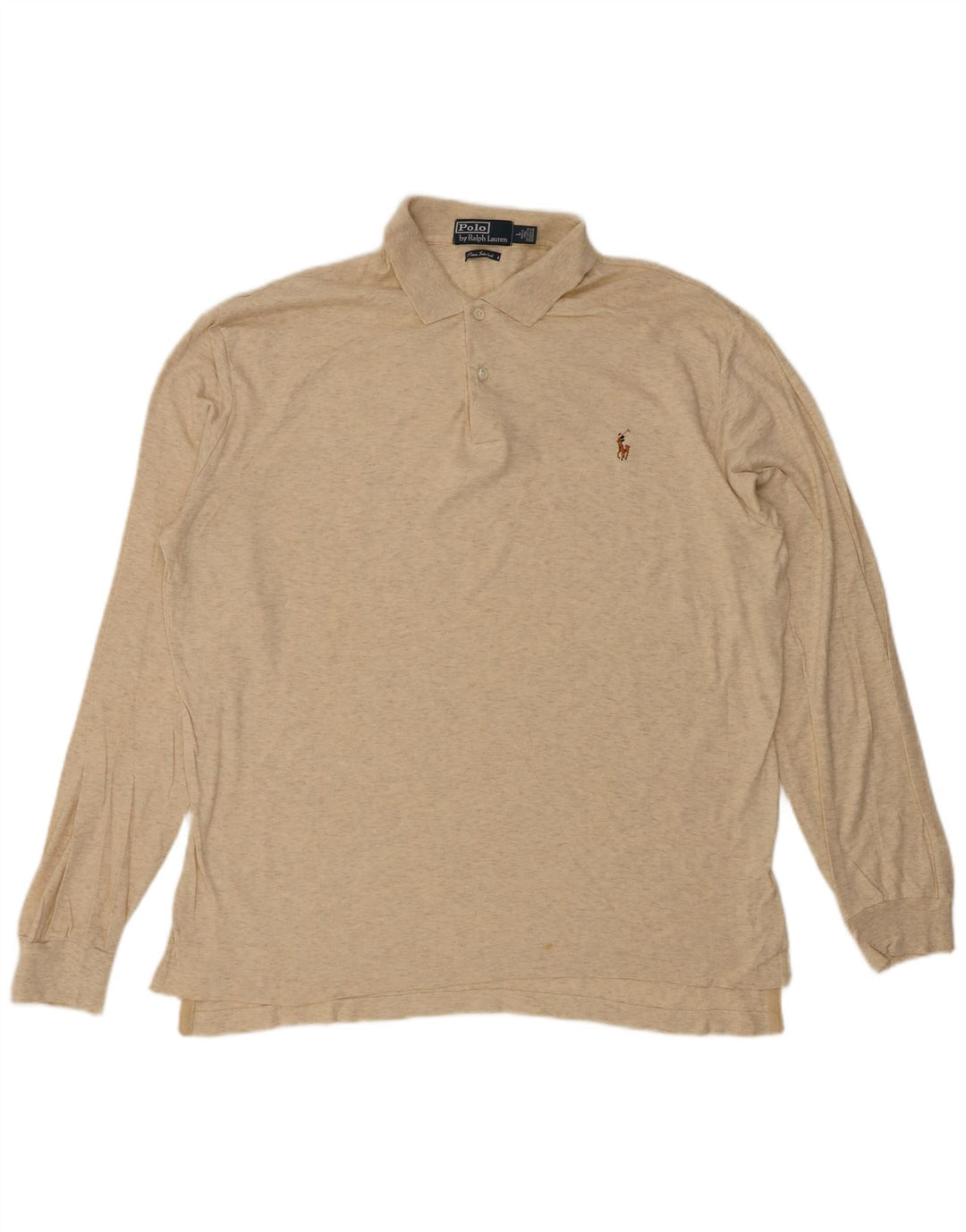 POLO RALPH LAUREN Polo da uomo a maniche lunghe grande in cotone screziato beige