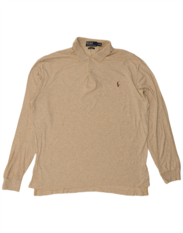 POLO RALPH LAUREN Polo da uomo a maniche lunghe grande in cotone screziato beige
