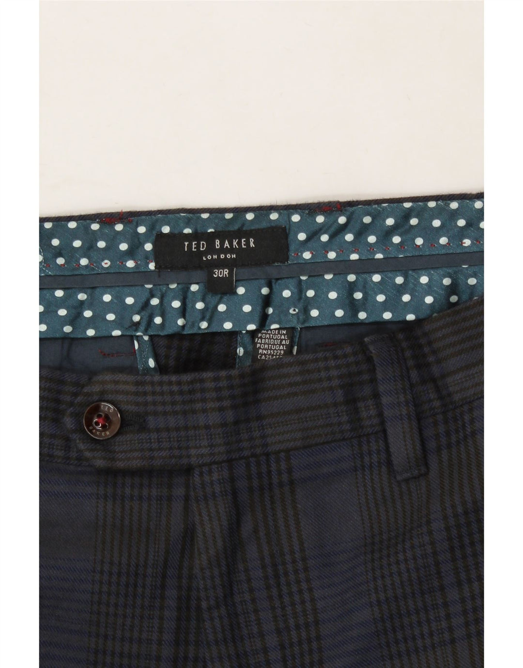 TED BAKER Mens Slim Chino Trousers W30 L29 Navy Blue Houndstooth Cotton Vintage Ted Baker and Second-Hand Ted Baker from Messina Hembry 