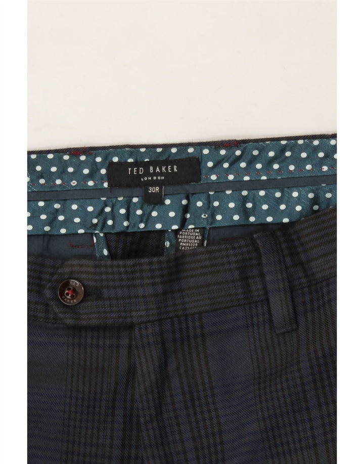 TED BAKER Mens Slim Chino Trousers W30 L29 Navy Blue Houndstooth Cotton Vintage Ted Baker and Second-Hand Ted Baker from Messina Hembry 