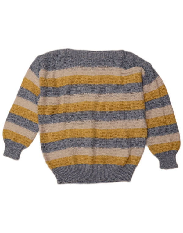 Maglione da donna VINTAGE con scollo a barca IT 42 Cotone a righe blu medio