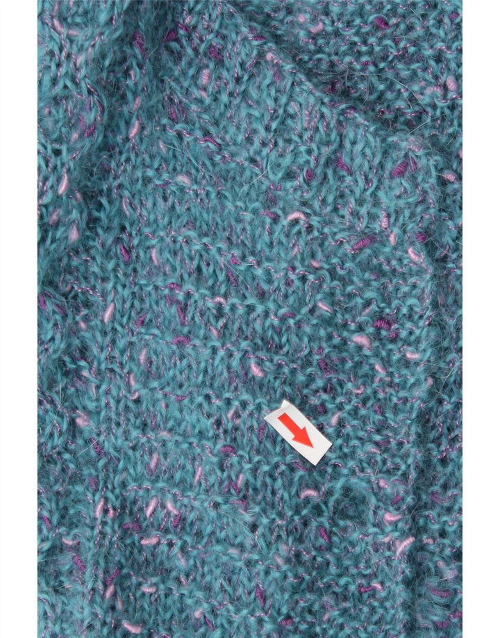 Maglione cardigan aperto da donna vintage UK 12 blu medio screziato