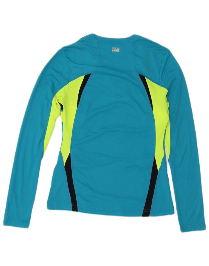 Fila Donna Top Manica Lunga UK 10 Small Blu Colourblock Poliestere