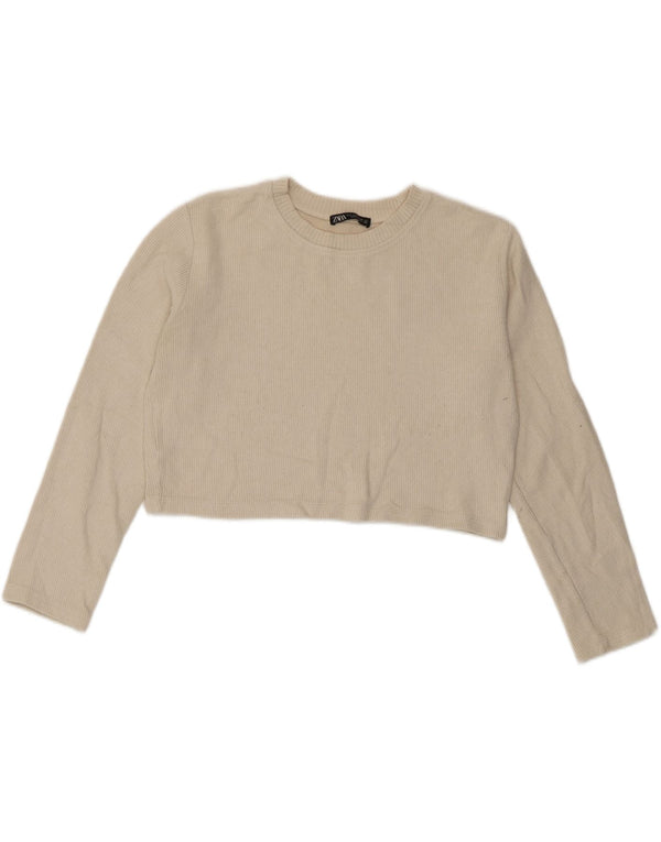 Top corto oversize da donna Zara a maniche lunghe UK 10 piccolo in cotone beige