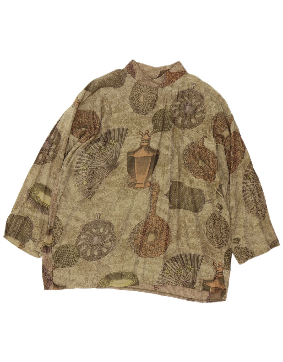 Camicetta vintage da donna con motivo astratto Top UK 10 Small Green Retro
