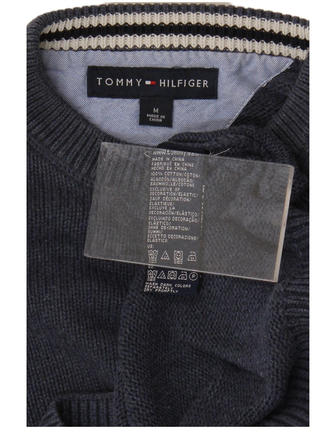 TOMMY HILFIGER Maglione maglione girocollo da uomo cotone medio blu navy