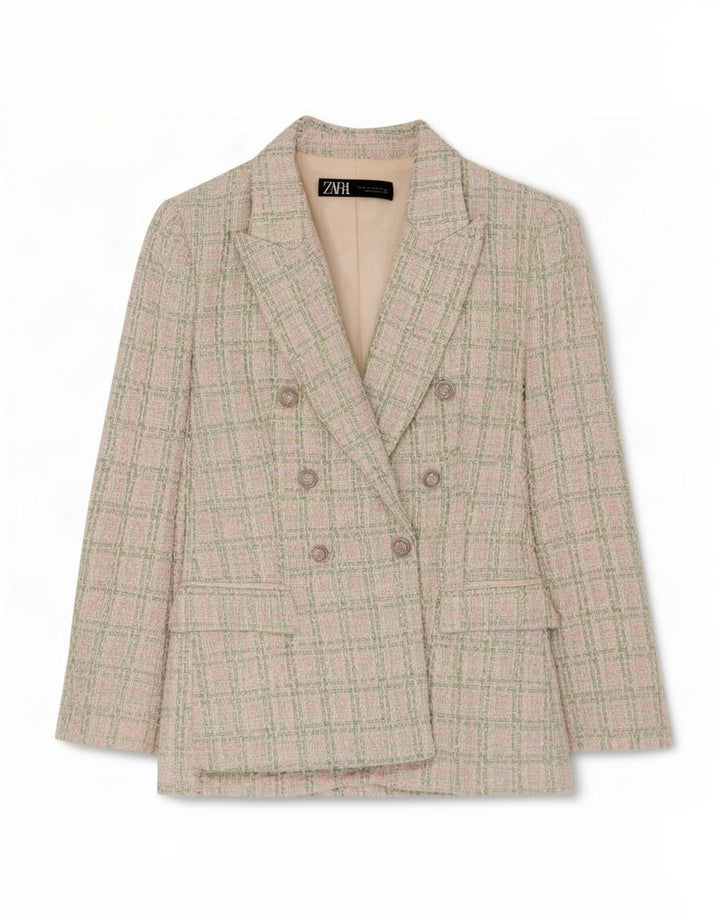 Giacca blazer doppiopetto da donna Zara UK 12 verde medio a quadri
