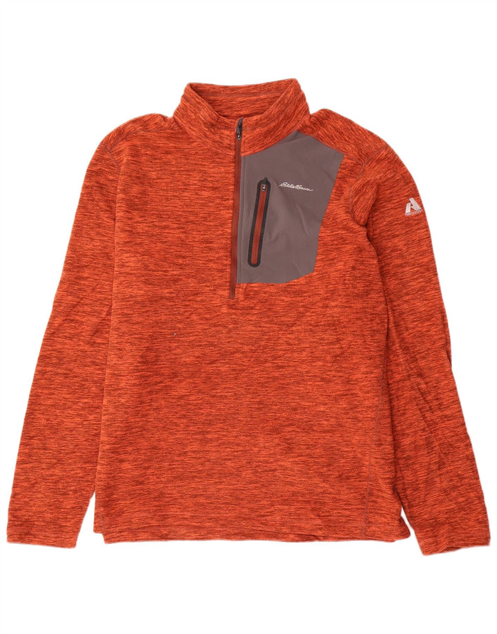 Maglione in pile da uomo con zip sul collo di Eddie Bauer, grande poliestere chiazzato arancione